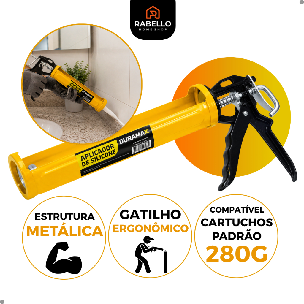 Aplicador De Silicone Profissional Reforçado Metálico Pistola Manual Para Selantes E Vedação Pu40