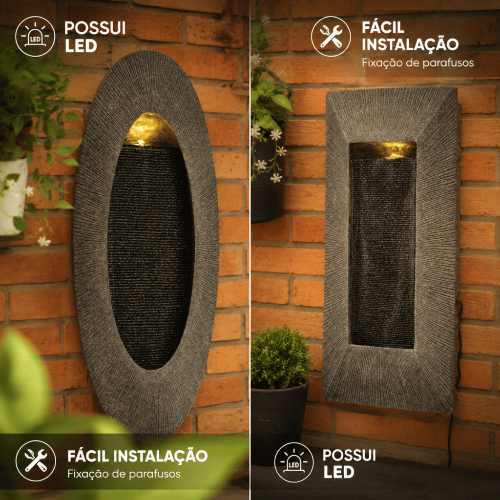 Cascata Fonte Água Retangular Redonda Decorativa Iluminada Led Jardim Casa Terapêutico