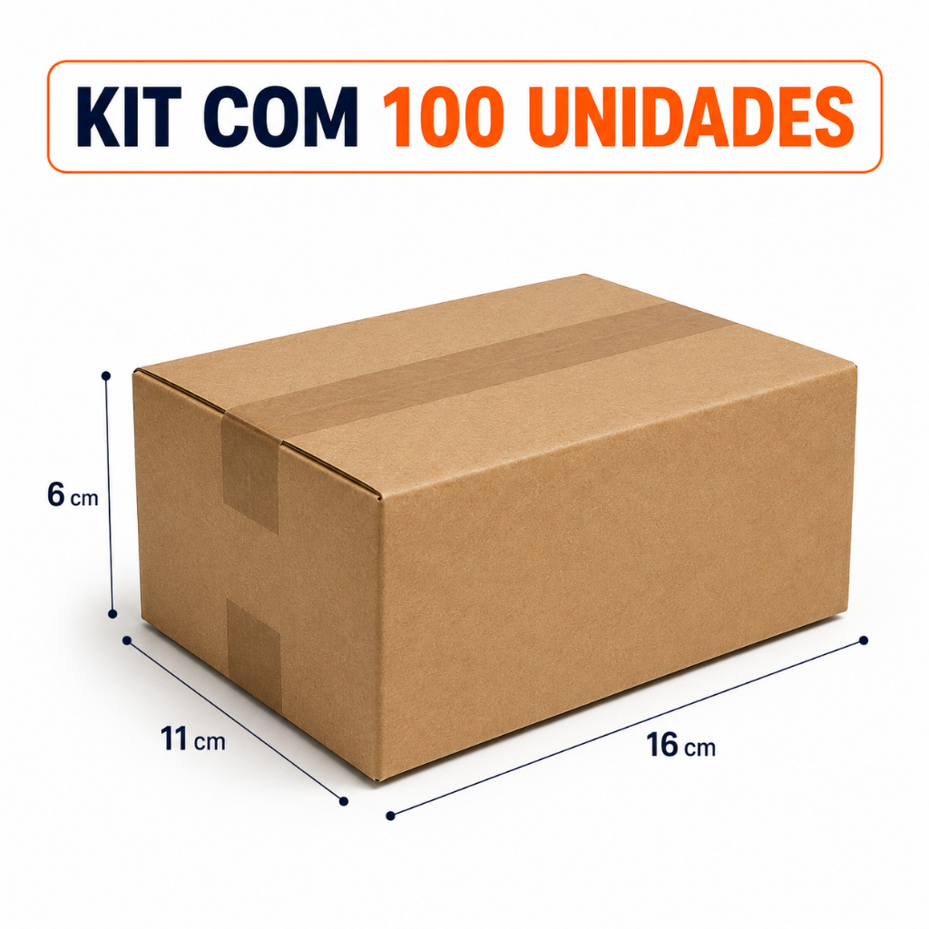 Kit 100 Unidades Caixas Papelão 16X11X6 Pequenos Envios Ecommerce Montagem Rápida Kraft