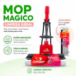 MOP Mágico Limpeza Geral Plus Rodo PVA Lava e Seca Esponja Super Absorvente