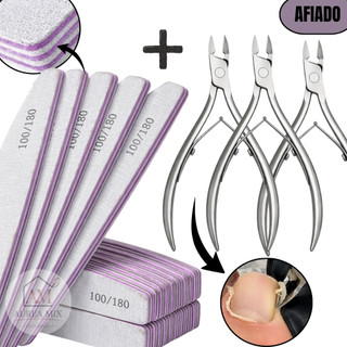 Kit Manicure Profissional Alicate Cutícula Aço Inox Afiado e Lixas Boomerang/Banana 100/180 Lavável