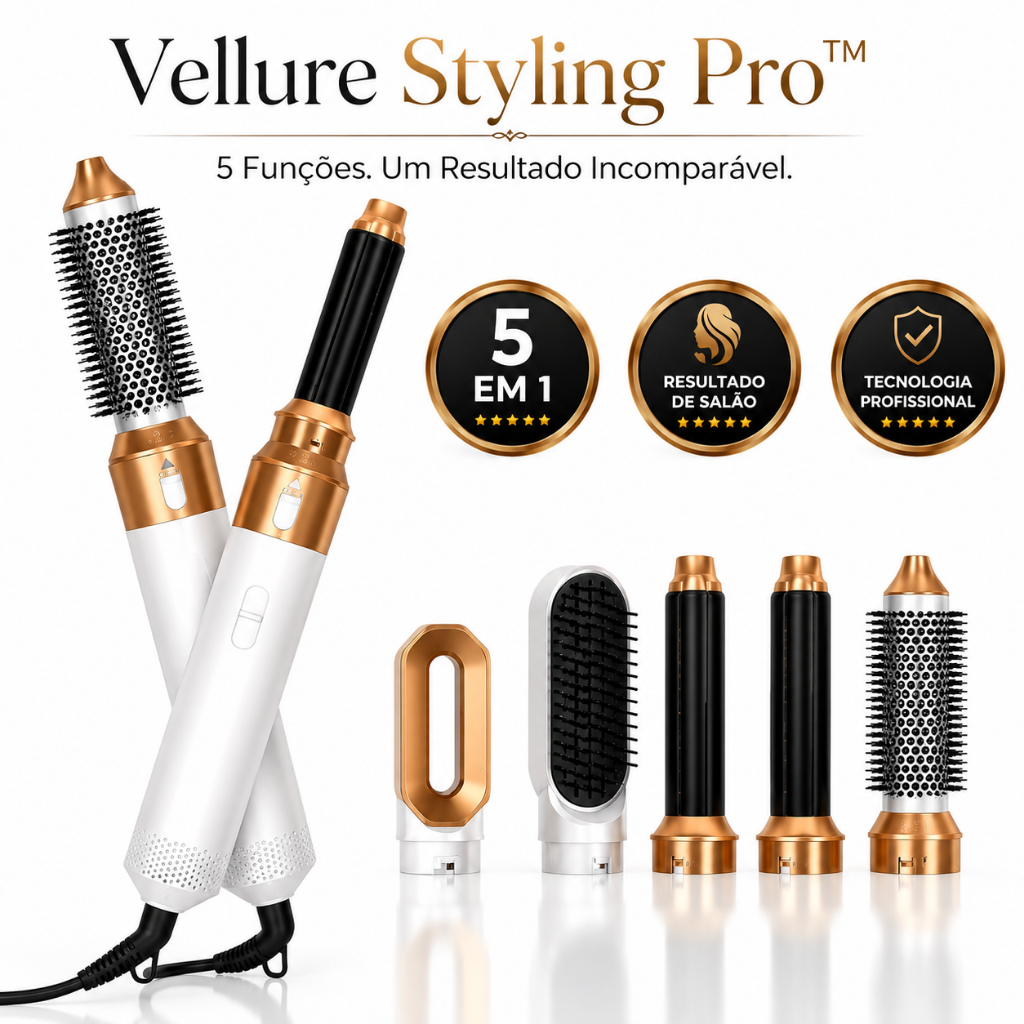 Escova Secadora Modeladora 5 em 1 Profissional Vellure Styling Pro™ Seca Alisa Modela Faz Cacho 220V