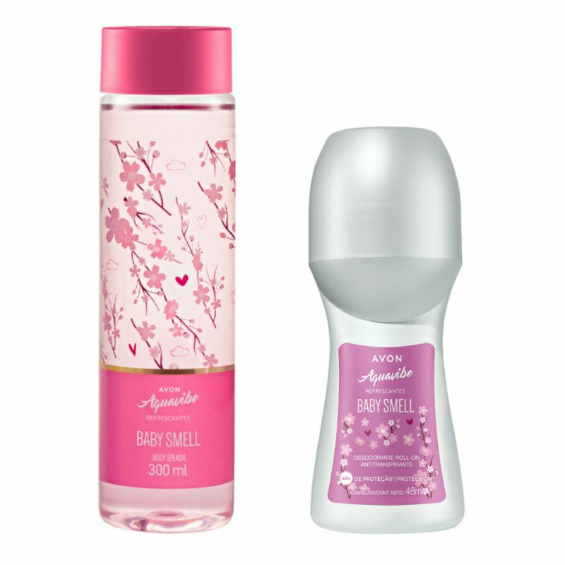Kit Body Splash Colônia Aquavibe Baby Smell 300ml + Desodorante Roll-on Antitranspirante Baby Smell 48h Avon