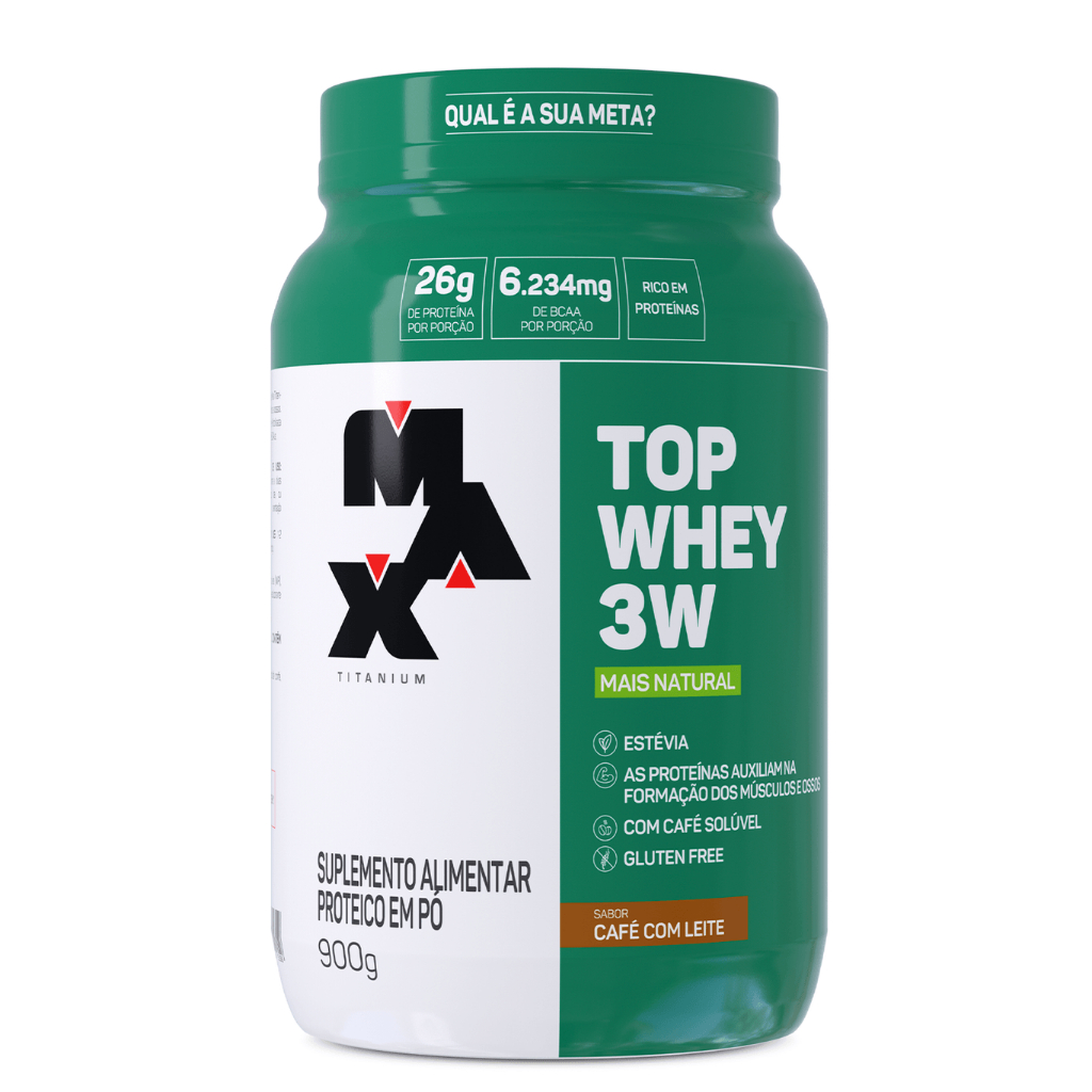 Top Whey 3W Mais Natural Max Titanium 900g Whey Protein Concentrado Isolado Hidrolisado
