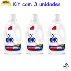 Kit OMO Lavagem Perfeita Líquido 1,8L Original Remove Manchas Protege Cores e Brancos Rende 24 Lavagens