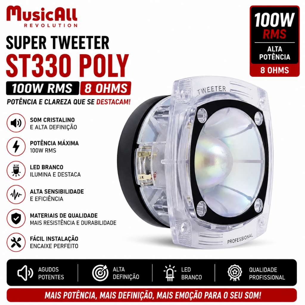 Super Tweeter Tuiter St330 Poly 100w Rms 8ohms Led Potente Branco