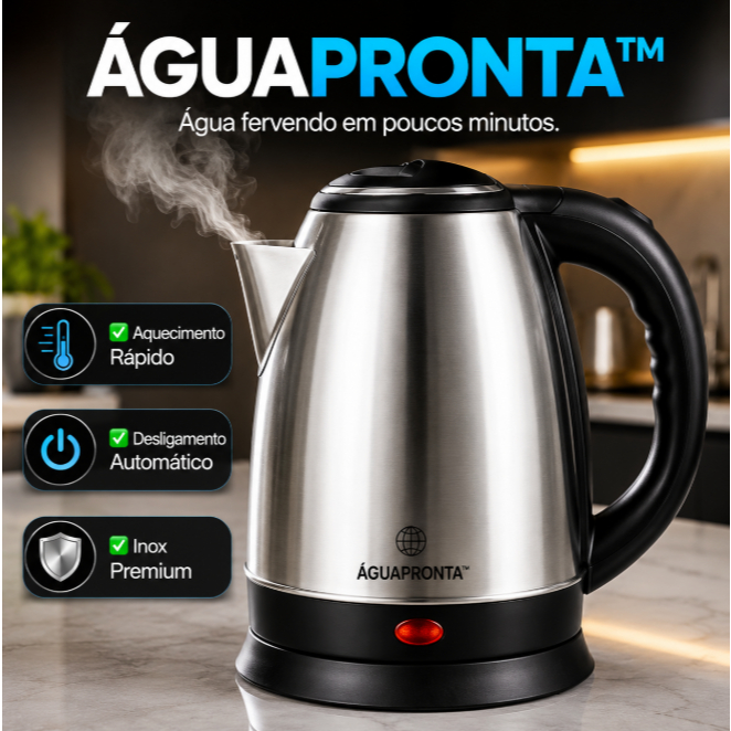 Chaleira Elétrica ÁguaPronta™ Inox 1,8L 1000W 127V Aquecimento Rápido Desligamento Automático