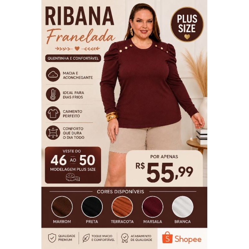 blusa feminina manga longa, ribana franelada, inverno feminina plus size veste ( 46 é 50 )