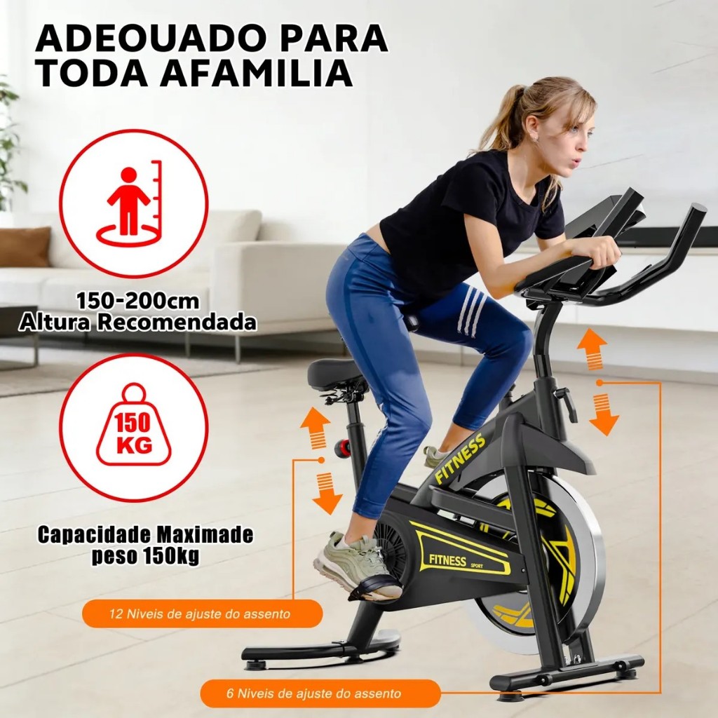 Bicicleta Spinning Ergométrica Volante 13Kg Conexão Bluetooth Monitor Multifuncional Suporta até 150Kg
