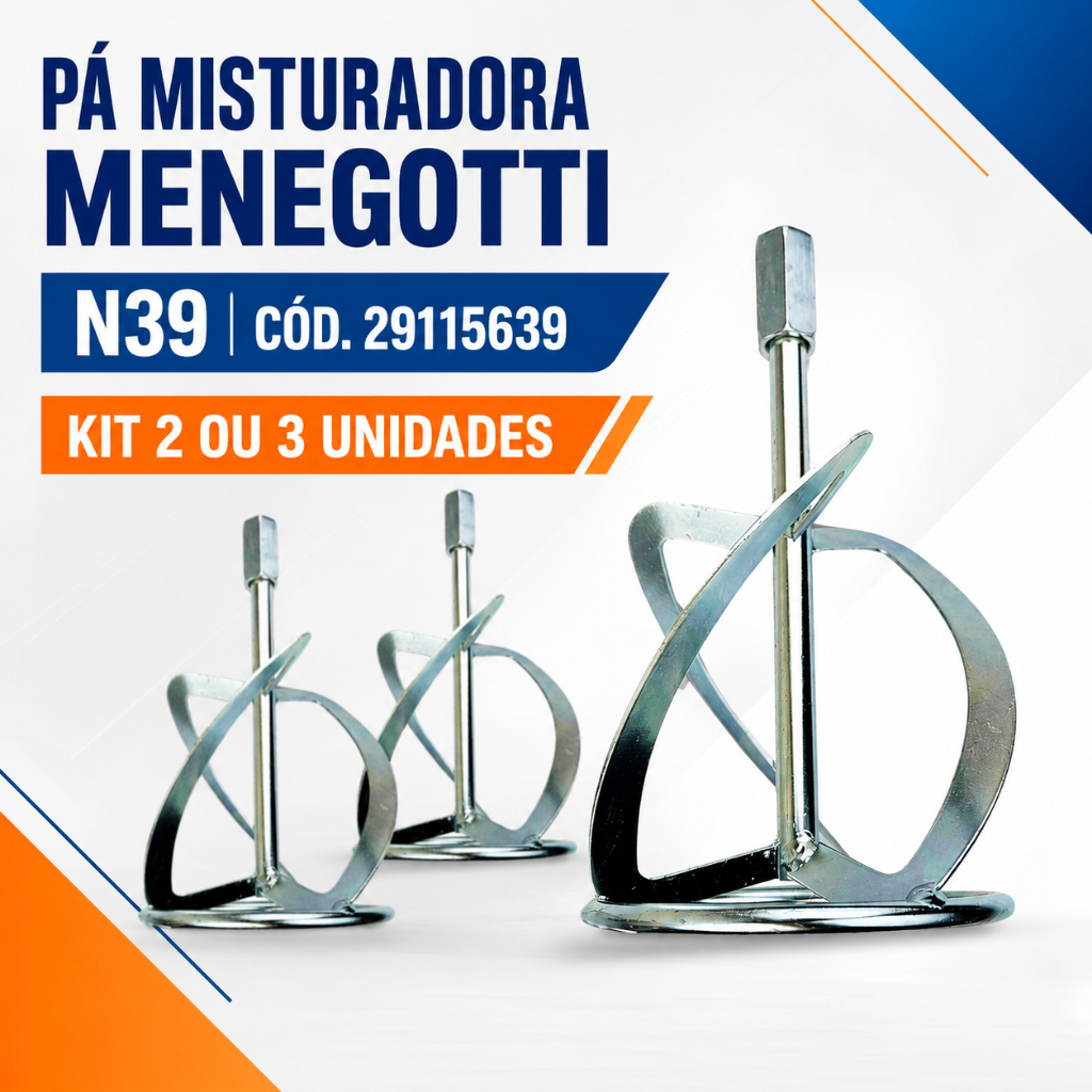 Pá Misturadora Menegotti N39 29115639 para Misturador MEL1200 Kit 2 ou 3 Unidades Profissional