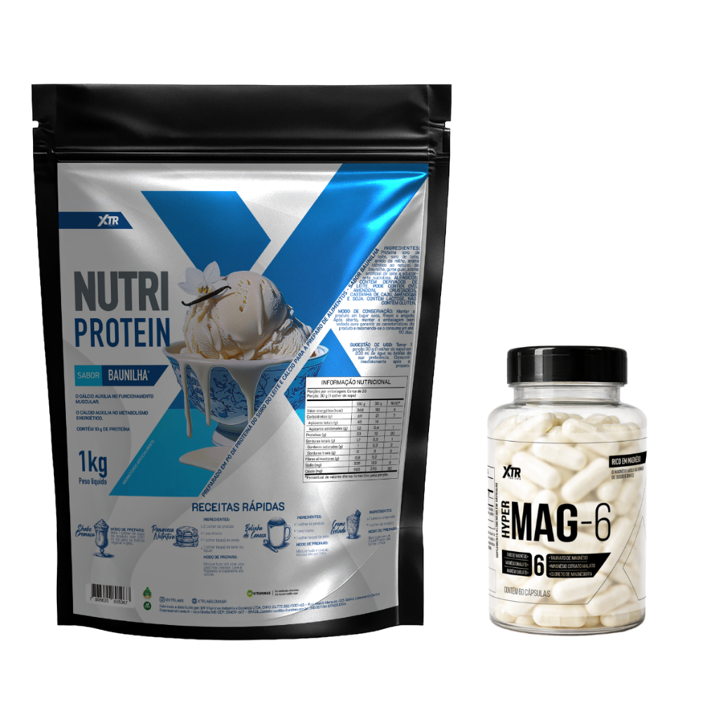 Kit Proteinato De Cálcio 1kg + Magnésio 6 em 1 Taurato Malato Dimalato