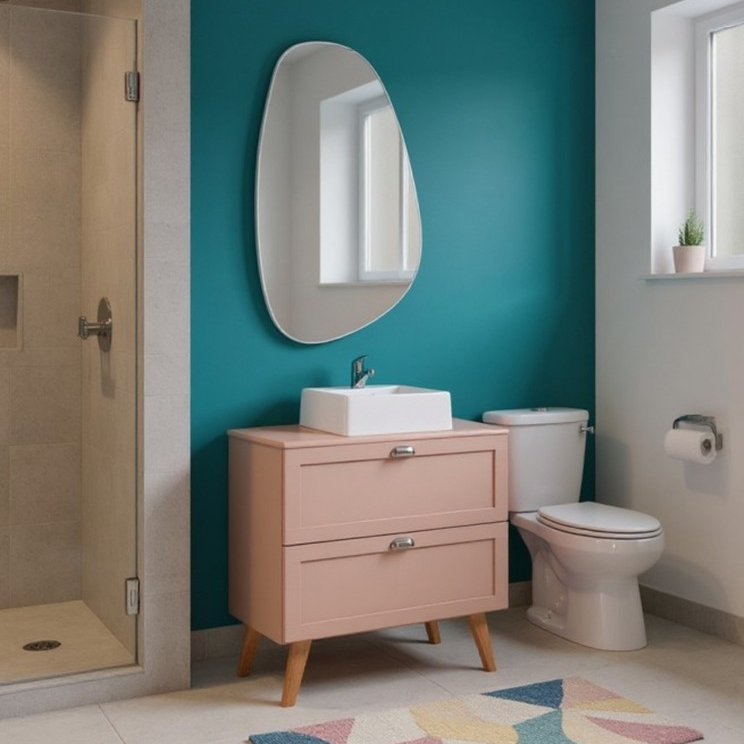Gabinete para Banheiro com Tampo Cuba e Espelheira Organica 80cm Retro Mdf Rosa Milano - On Móveis