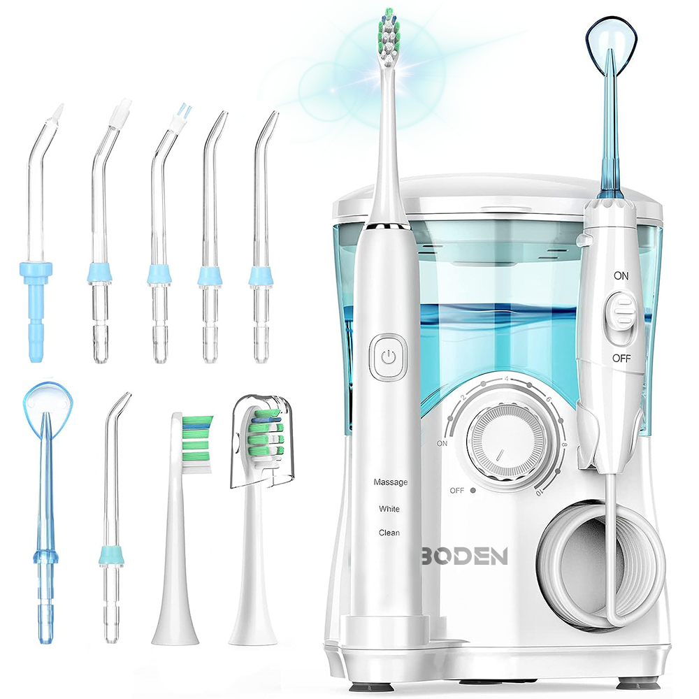 Irrigador Oral Bucal Dental Bivolt Fixo de Mesa 600ml Com Escova de Dente Elétrica Recarregável
