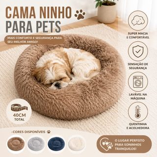 Cama Pet Nuvem Pelos 40cm Pelúcia Macia Redonda Ninho Para Gatos Cachorros Mini a Pequenos