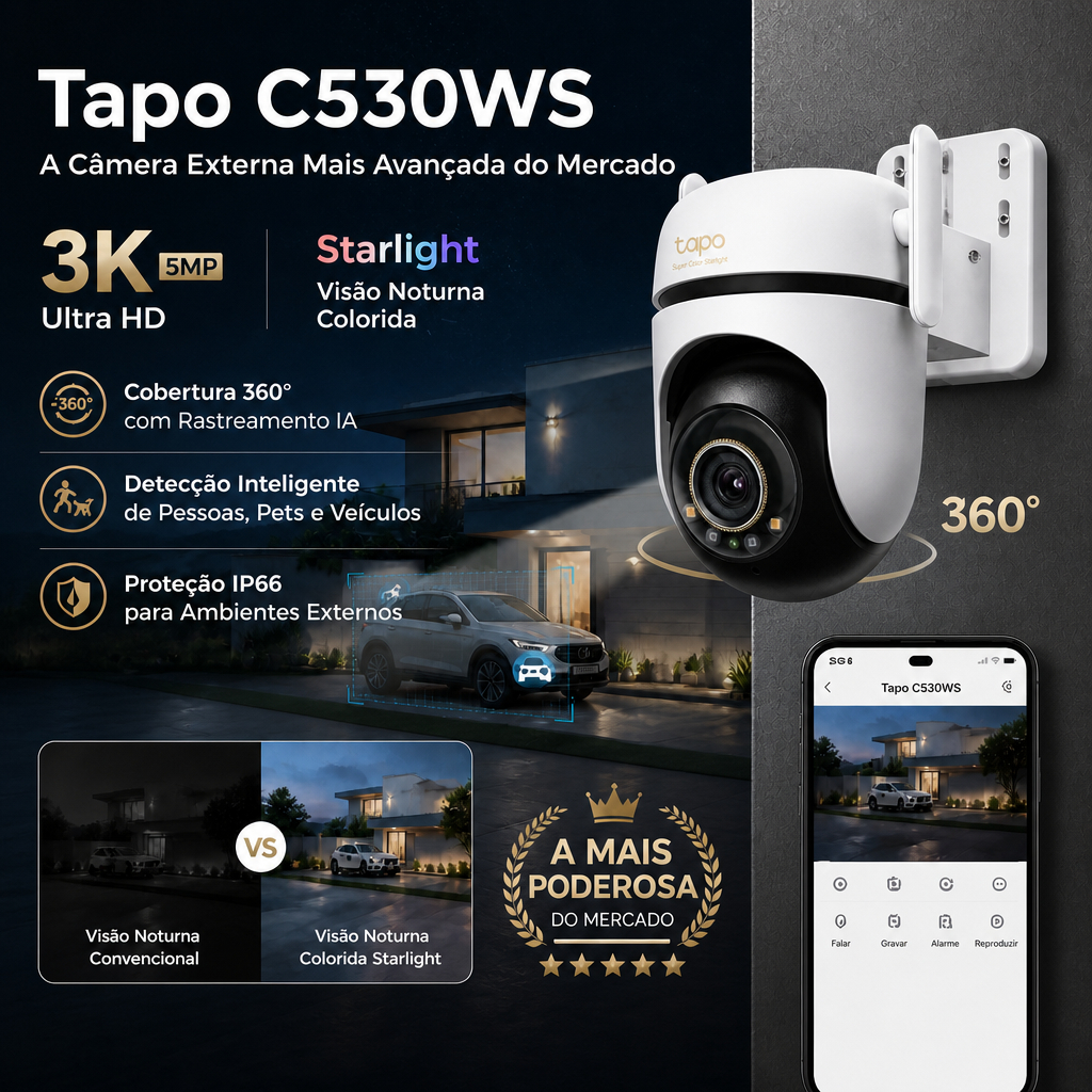 Tapo C530WS - Camera de Segurança Externa Wi-Fi 3K 5MP 360° Visão Noturna IP66 TP-Link