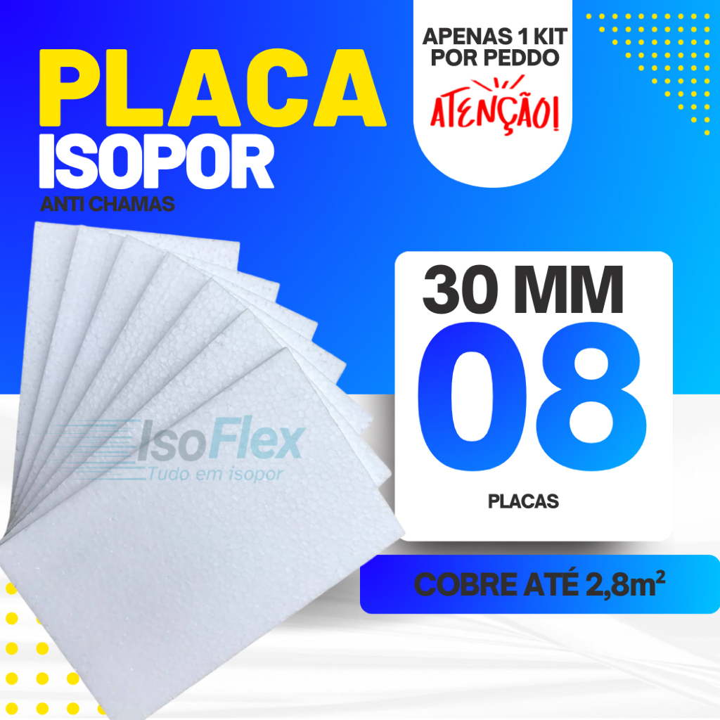 Kit 08Placas de isopor Forro em EPS 3CM (30X400X900) Anti Chama | Isopor Profissional para Construção e Acabamento