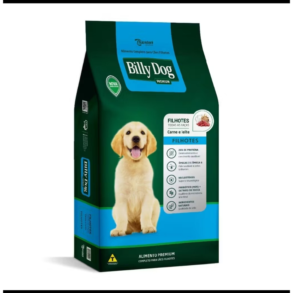 RAÇÃO BILLY DOG FILHOTES TODAS AS RAÇAS CARNE E LEITE 10.1 KG ( 26% DE PROTEÍNA )