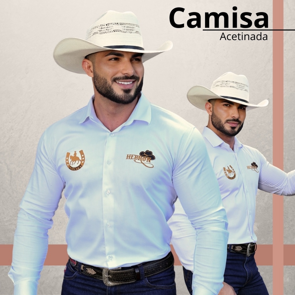 Camisa Social Masculina Acetinada Branca Manga Longa | Estilo Rodeio Clássico | Visual Elegante