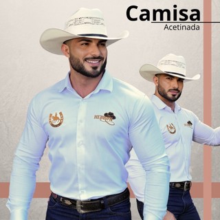 Camisa Social Masculina Acetinada Branca Manga Longa | Estilo Rodeio Clássico | Visual Elegante