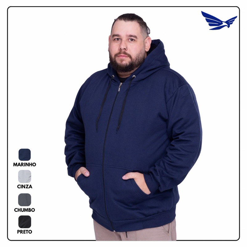 MOLETOM PLUZ SIZE G1 G2 G3 COM ZIPER E CAPUZ BLUZA DE FRIO INVERNO LIZO CASACO