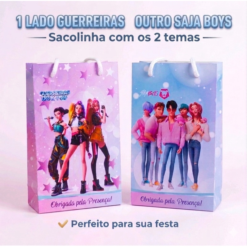 Sacolinha Saja Boys e Guerreiras Kpop, Personalizados Guerreiras Kpop, Kit Festa Huntrix, Caixinhas Kpop