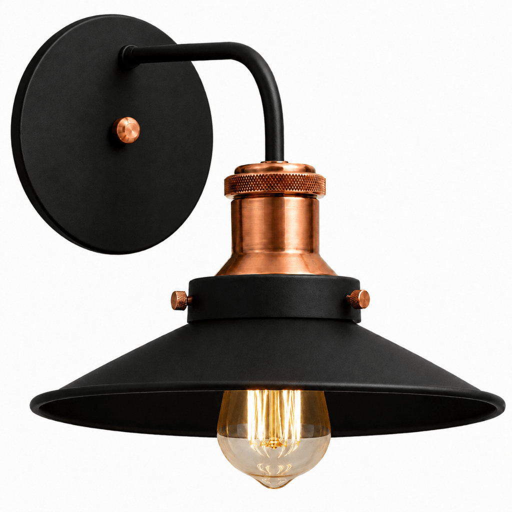Arandela Nordic 22cm Industrial Preto Cobre E27 Bivolt Alumínio Parede Vintage Loft