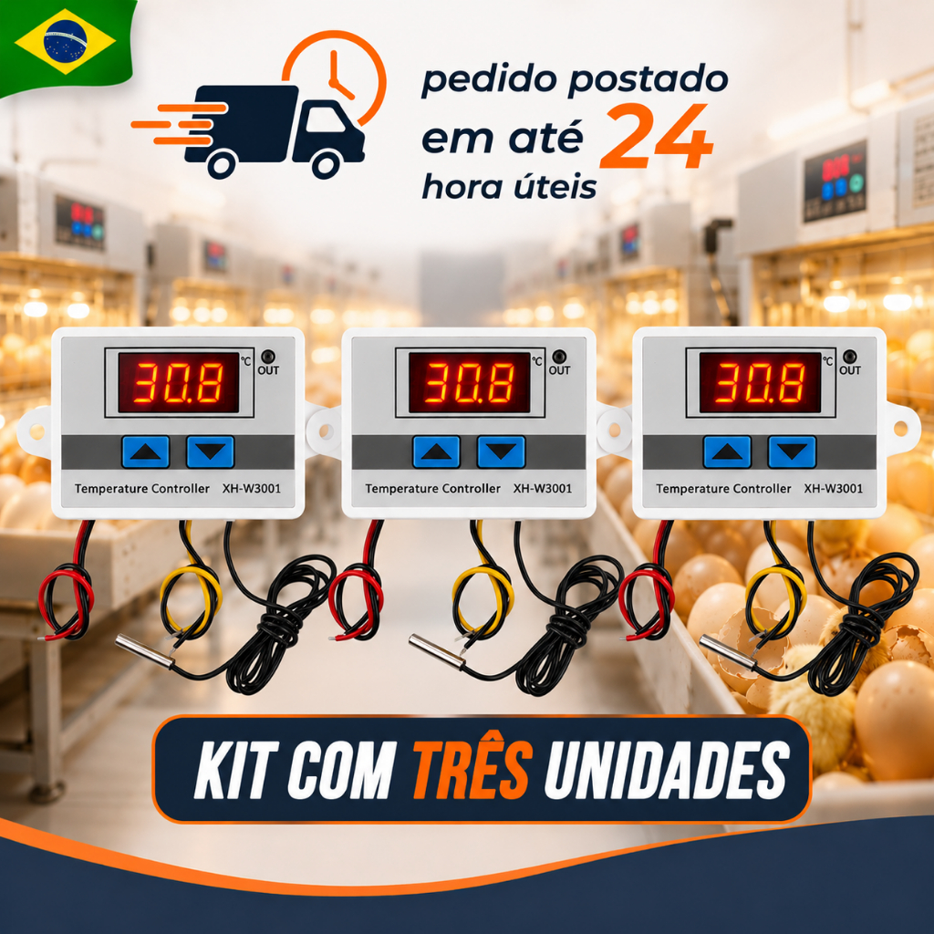 Kit 3x Controlador de Temperatura Digital W3001 Termostato Digital 110/220V Sensor NTC