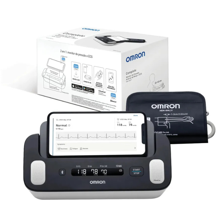 Monitor de Pressão de Braço Omron Com ECG Portátil e Bluetooth