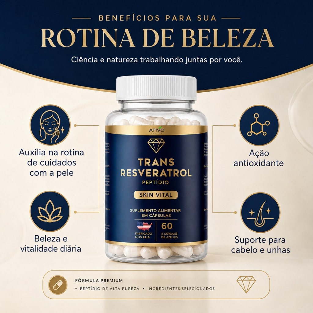 Trans Resveratrol Skin Vital | Ativo Nutrition - 60 Cápsulas - Antioxidante e Pele