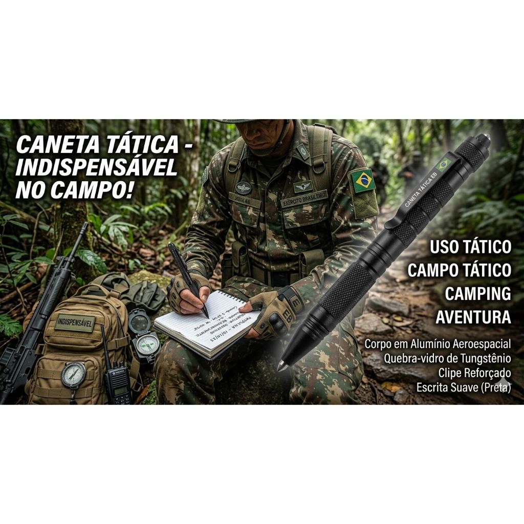 Caneta tática Multifuncional camping aventura campo prepararotio militar