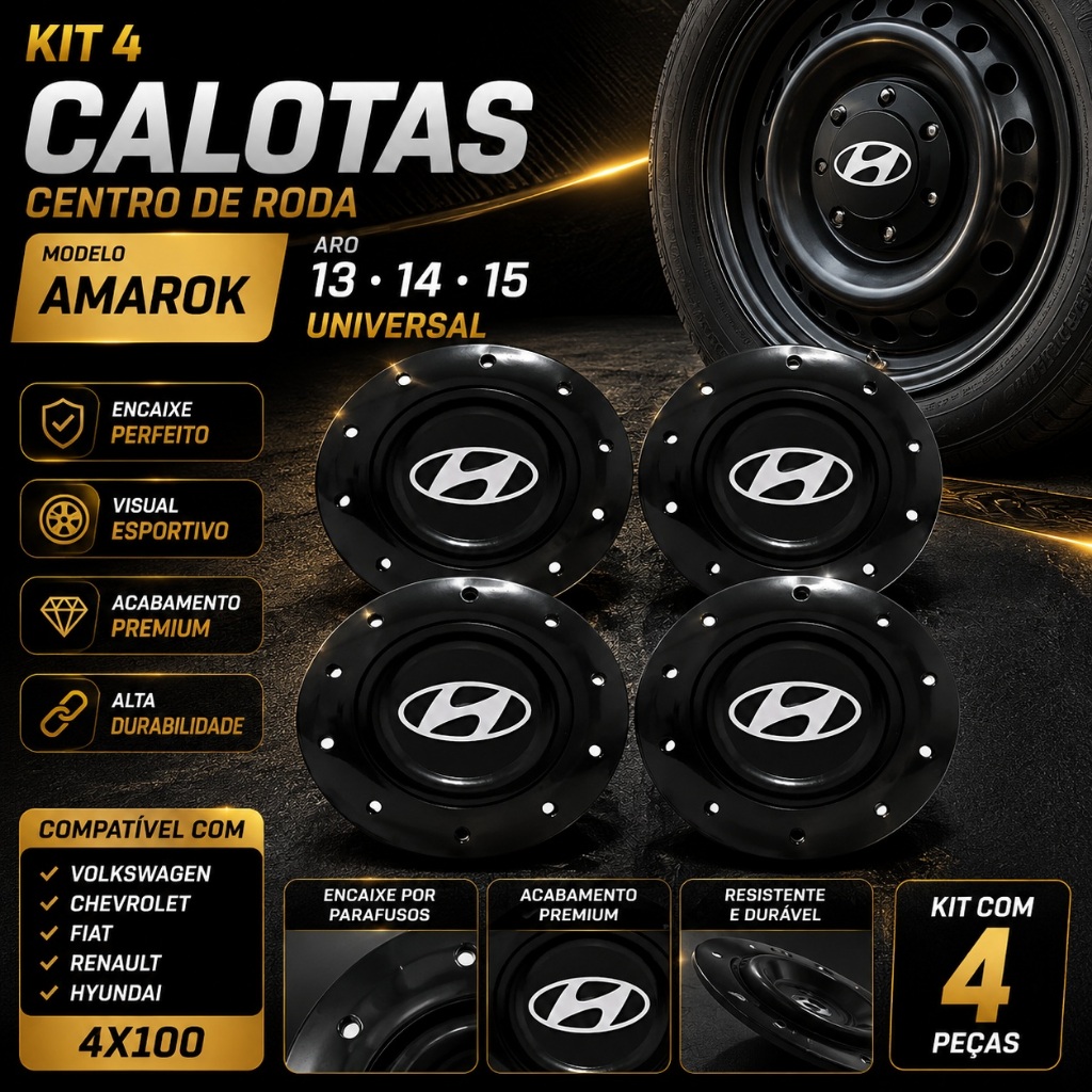 Jogo 4 Calota Roda 13  Ferro Amarok Preta HYUNDAI