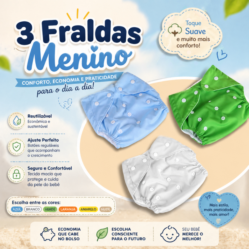 Fralda Ecológica Ajustável Reutilizável