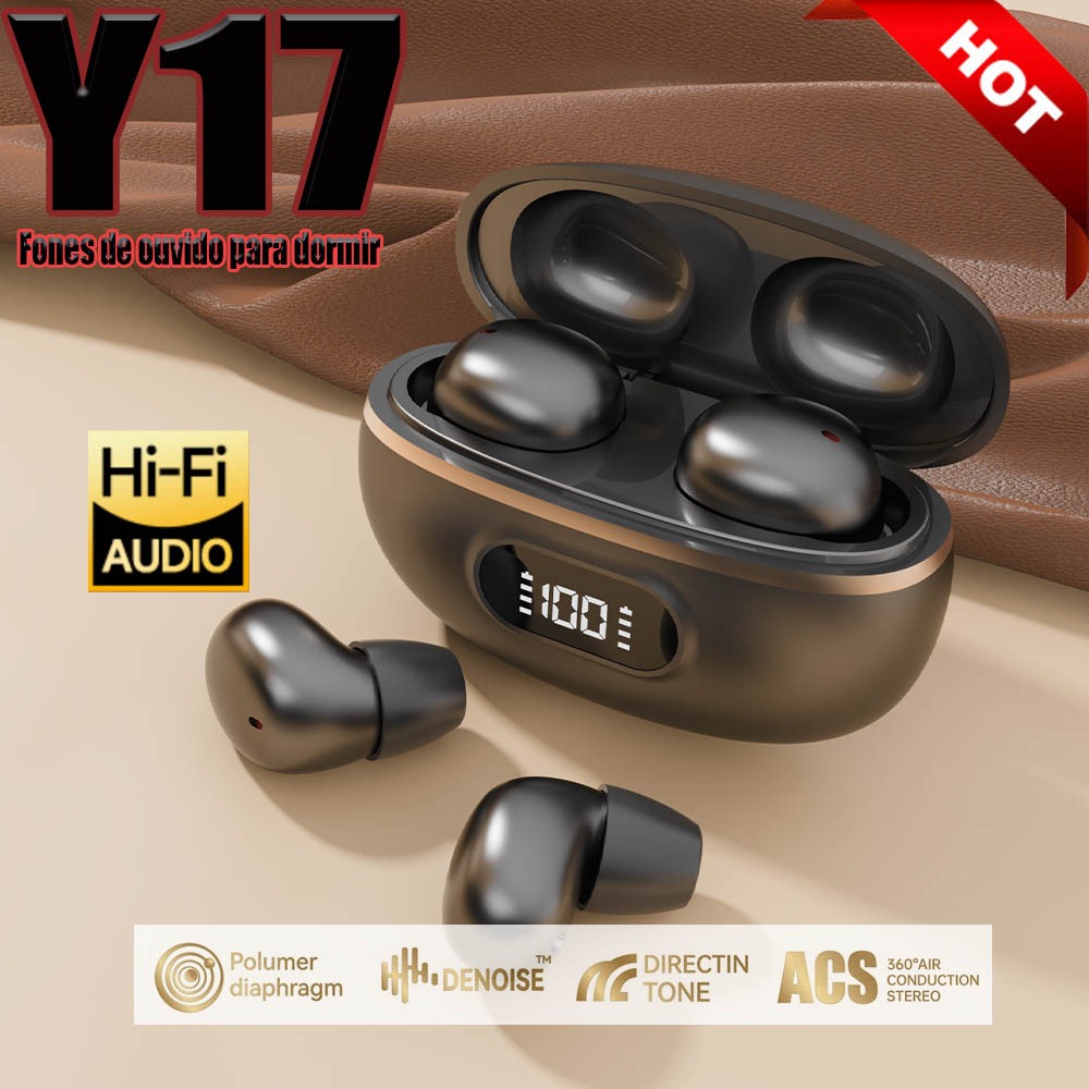 Y17 Fone de Ouvido Bluetooth Sem Fio Redução de Ruído Bateria Longa À Prova d Água Estojo com LED