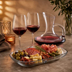 Kit 4 Dia dos Namorados 2 Taças Vinho, Decanter e Petisqueira para Date Presente Dia dos Namorados