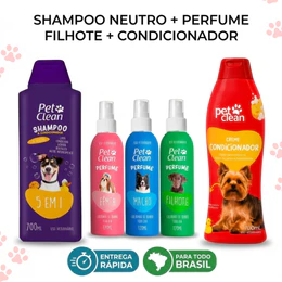 Kit Banho Shampoo 5 em 1 Condicionador e Perfume Pet Clean para Cachorro e Gato Limpeza Profunda
