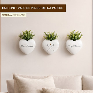 Cachepot Vaso Coracao Porcelana Pendurar Parede 10cm