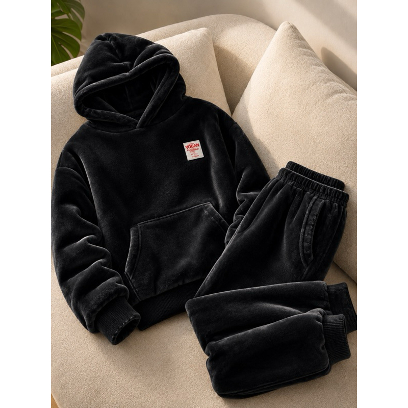 Conjunto Infantil Masculino Veludo Grosso com Capuz Inverno Quentinho