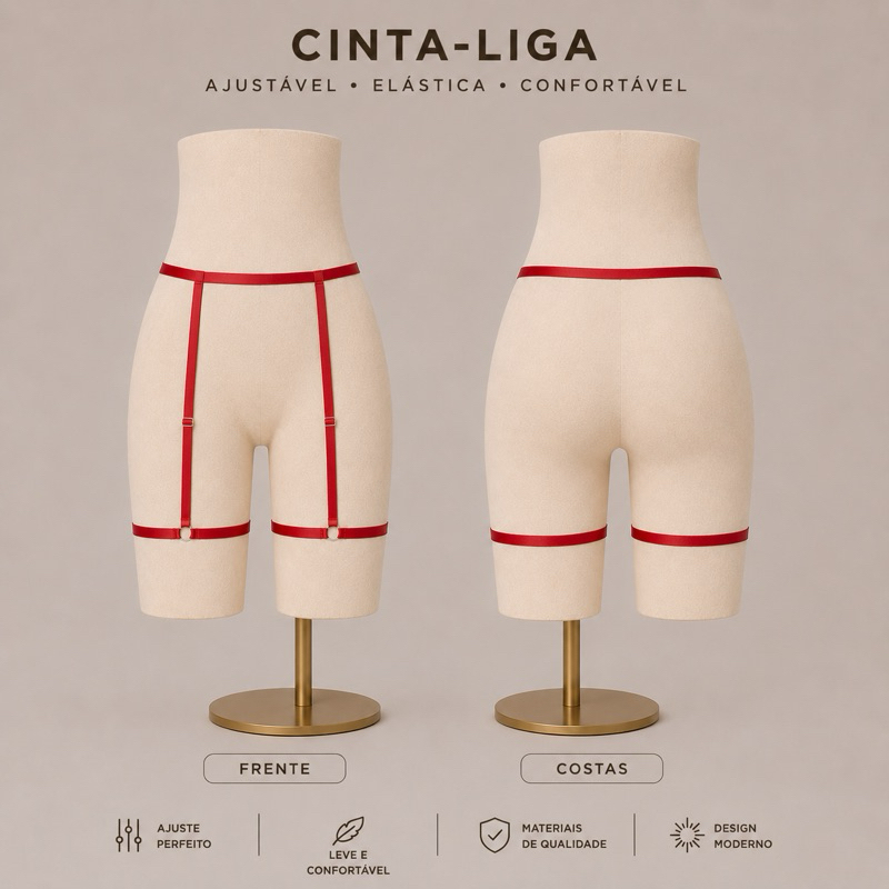 Cinta-Liga Com reguladores Em Metal - Ajustável - Preto - Rubi - Branco Com 3 Ou 2 (não acompanha a calcinha)