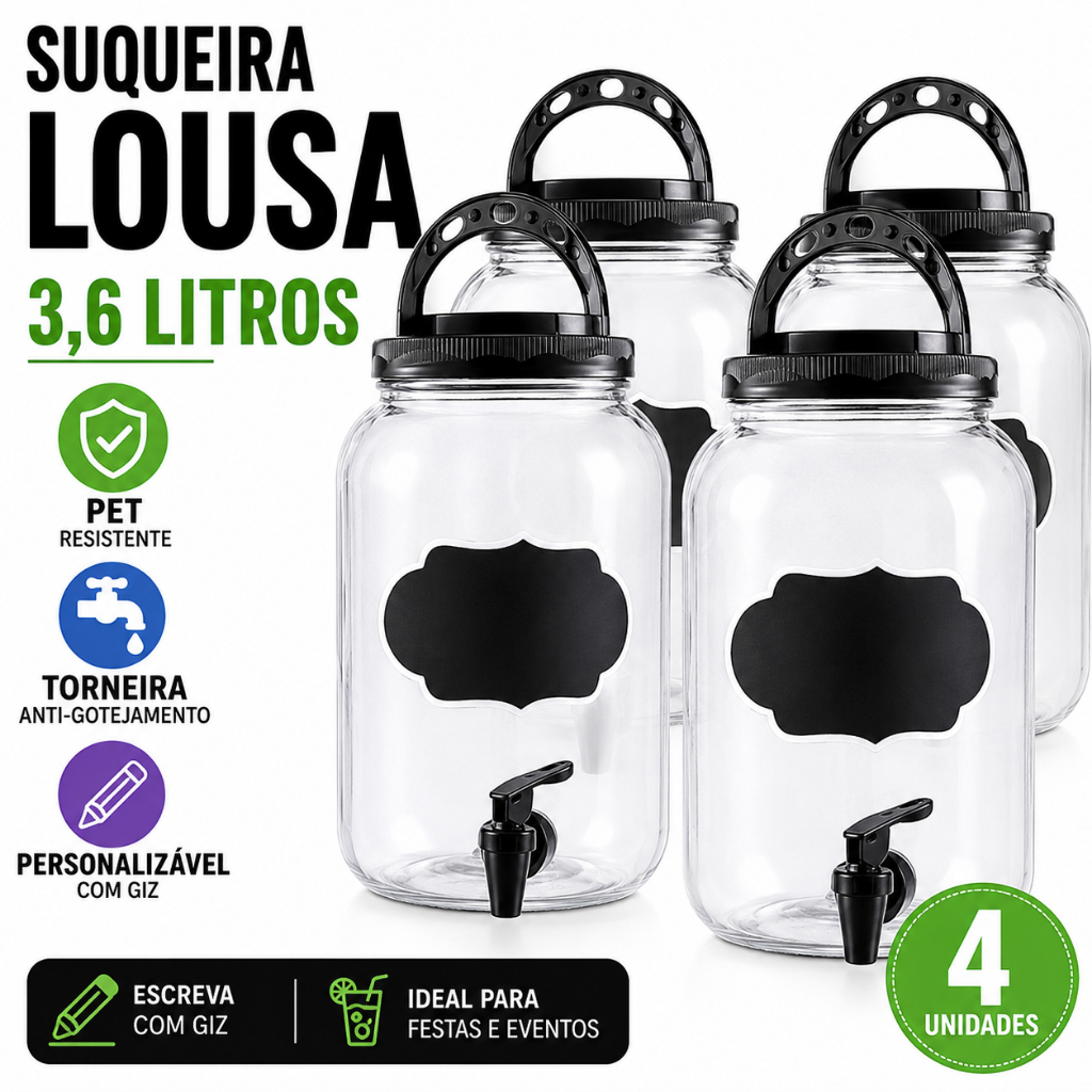 Suqueira Com Lousa Para Escrever 3,6Litros para Água Refrescos Drink  Casa Eventos