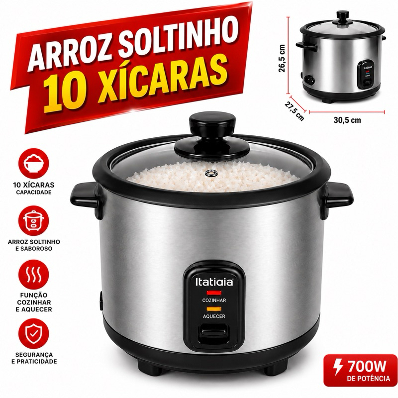 Panela de Arroz Elétrica Itatiaia 10 Xícaras Antiaderente 127V Inox