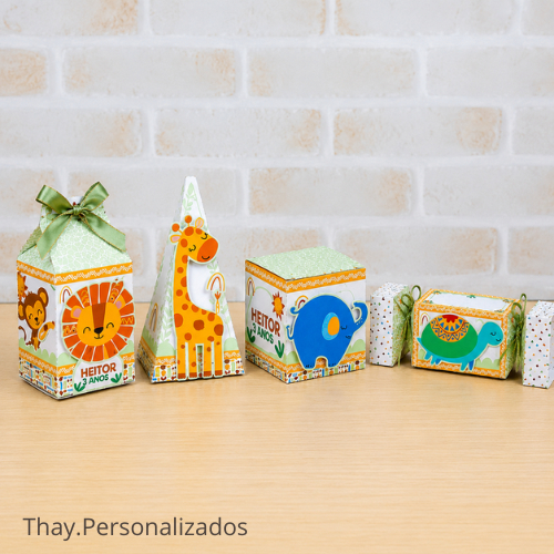 KIT FESTA Com 40Cx SAFARI 4 CAIXAS PERSONALIZADAS  Lembrancinha Infantil Safari decoração safari