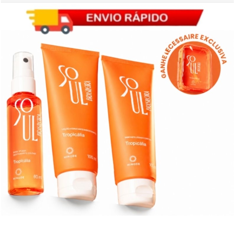 Kit Mini Soul Brasileira Tropicália Hinode  Necessaire Exclusiva | Body Splash I Hidratante E Sabonete Corporal