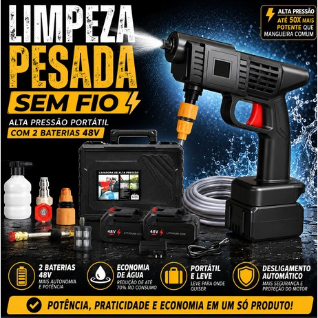Lavadora Alta Pressão Portátil 48V Sem Fio 2 Baterias Wap Lava Carro Moto com Maleta