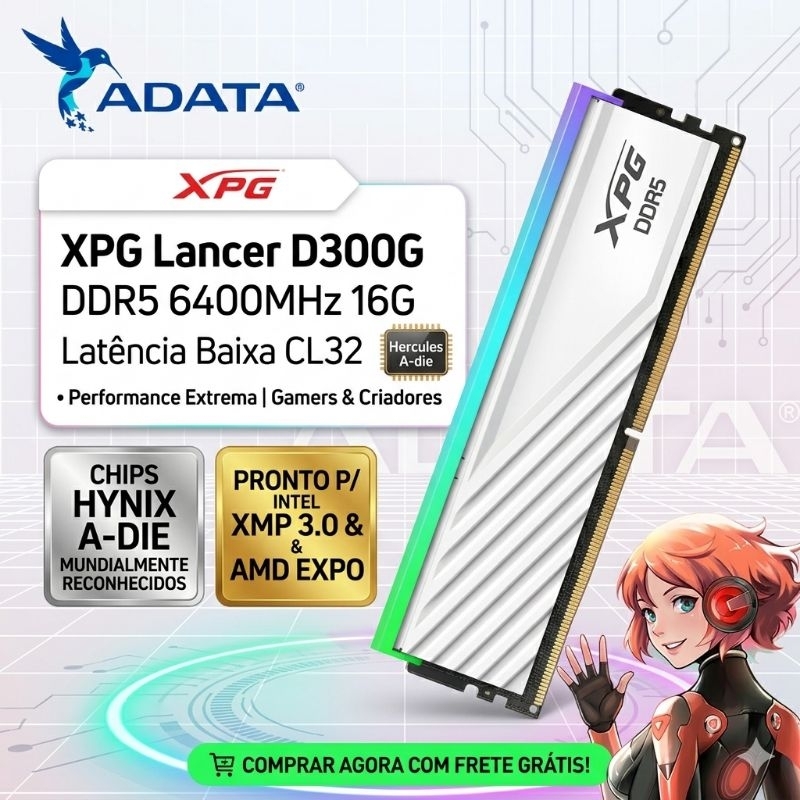Memória RAM ADATA XPG Lancer D300G DDR5 16GB 6400MHz CL32 RGB – Original, Lacrad