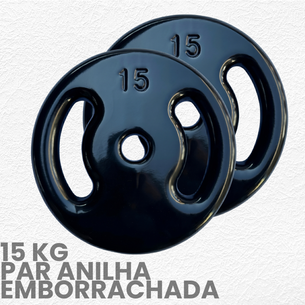 Par de anilha 15kg Emborrachada- peso de academia 15kg- 2 unid