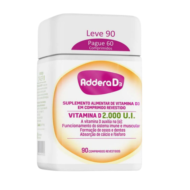 Suplemento Addera D3 2.000UI 90 Comprimidos Revestidos Sem Sabor