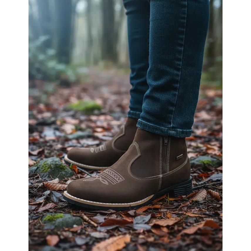 Botina Feminina Zebu Texana Nobuck Café Bota Com Beleza Country E Conforto Ao Usar