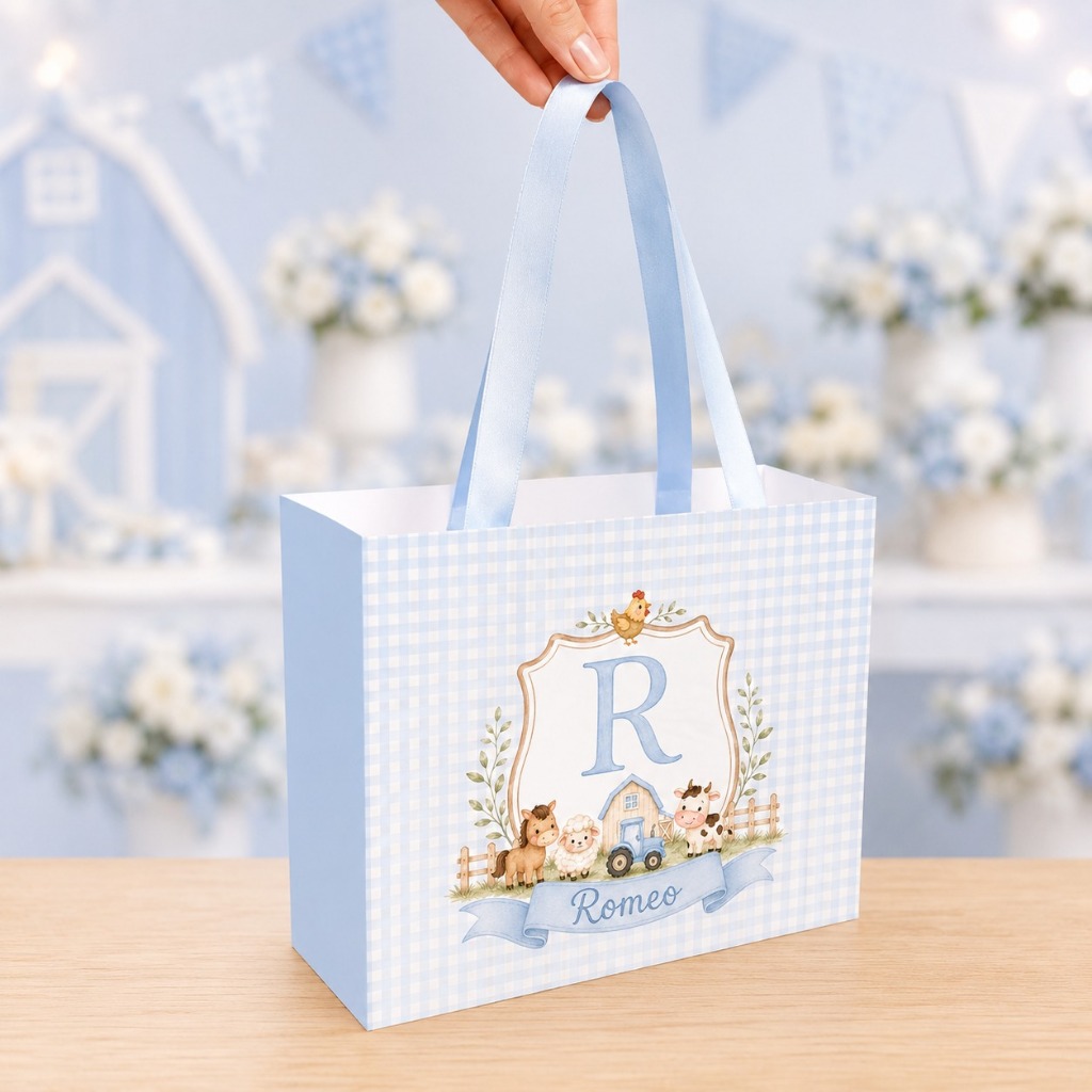 Sacolinha grande personalizada FAZENDINHA AZUL MENINO - lembrancinhas de festa infantil sacola para doces