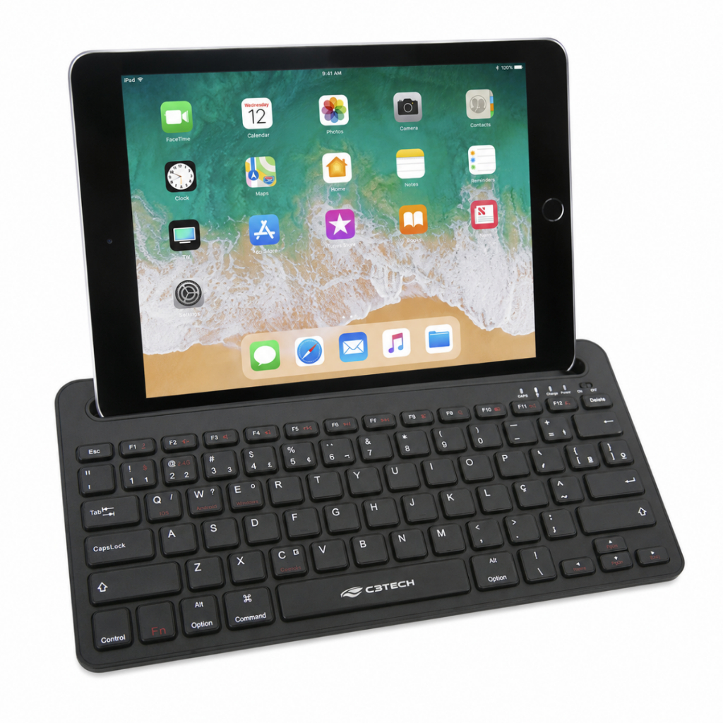 Teclado para Tablet Ipad de 10 Polegadas Qwerty Abnt2 Bluetooth Sem Fio com Slot de Fixação para Smartphone Ipad Command