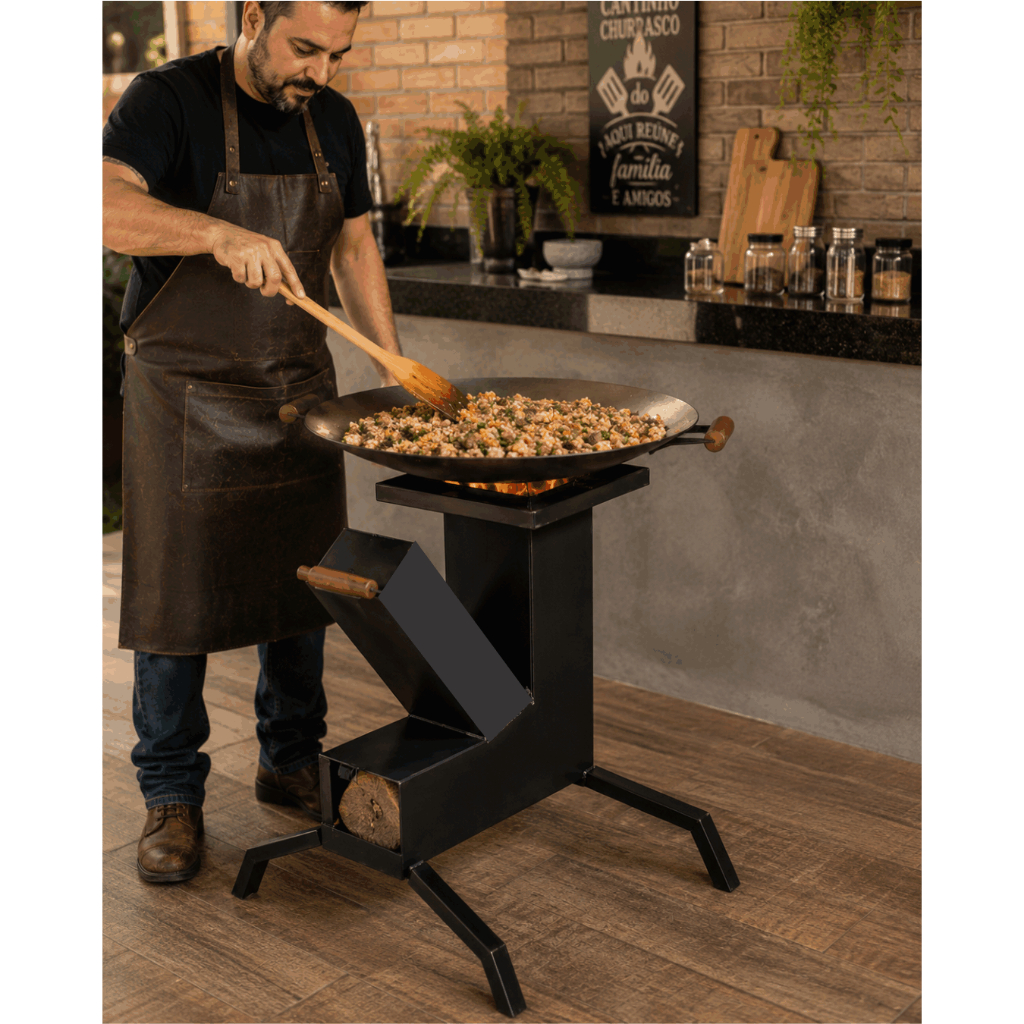 Rocket Stove a Lenha para Disco de Arado e Arroz Carreteiro | Aço Carbono Reforçado